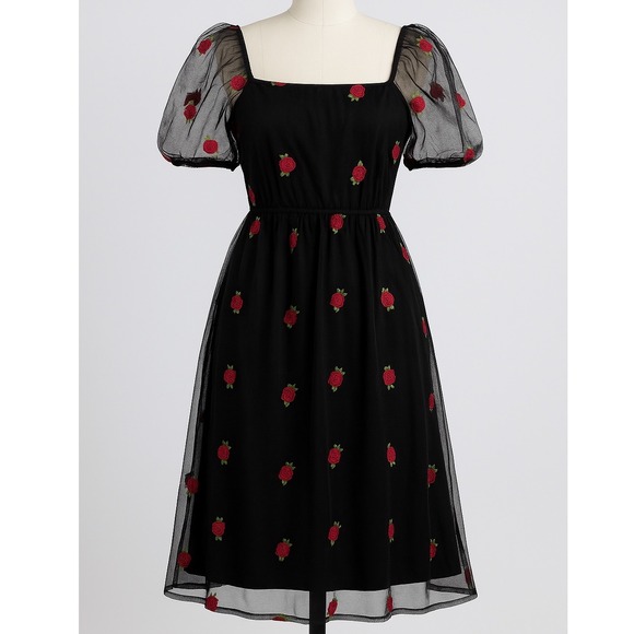 Hot Topic Cosmic Aura Black Floral Embroidered Tulle Mesh Mini Dress Small - Picture 1 of 10